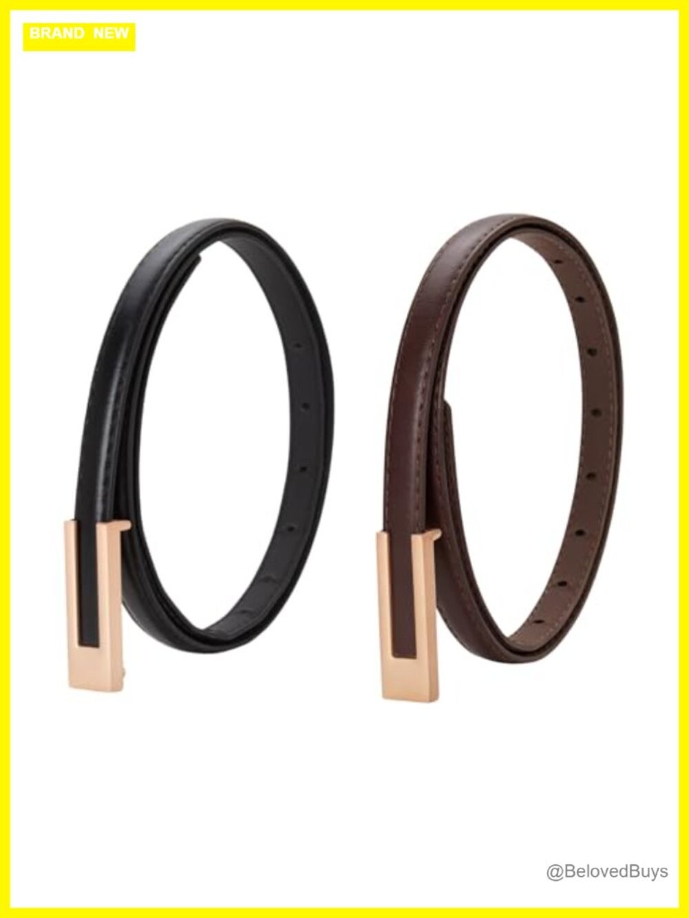 Skinny Faux Leather Belt for Women with Gold Buckle